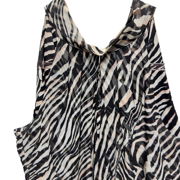 WHBM Zebra Chiffon Satin Pleated Mock Neck Layered Blouse - Picture 2 of 10